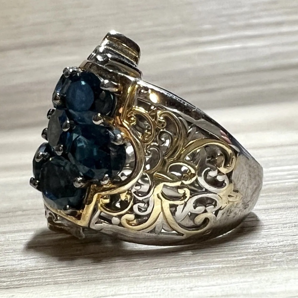 Gems En Vogue Three-Row London Blue Topaz Wide Band Cluster Ring, Size 5 - Picture 3 of 11